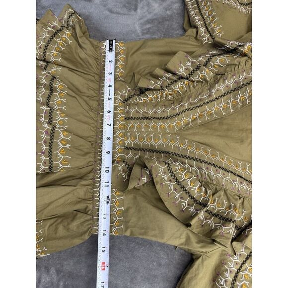 Ulla Johnson Olive Anais Embroidered Ruffle Mini Dress Size 6 Cotton Boho Chic - Picture 13 of 16